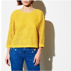 Des Petits Hauts Sabado Broderie Anglaise Yellow Eyelet Blouse Womens Size Small